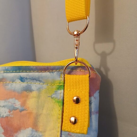 New Rainbow Clouds Sky print Crossbody Purse Bag Small Blue Pink Yellow Green - Picture 12 of 13